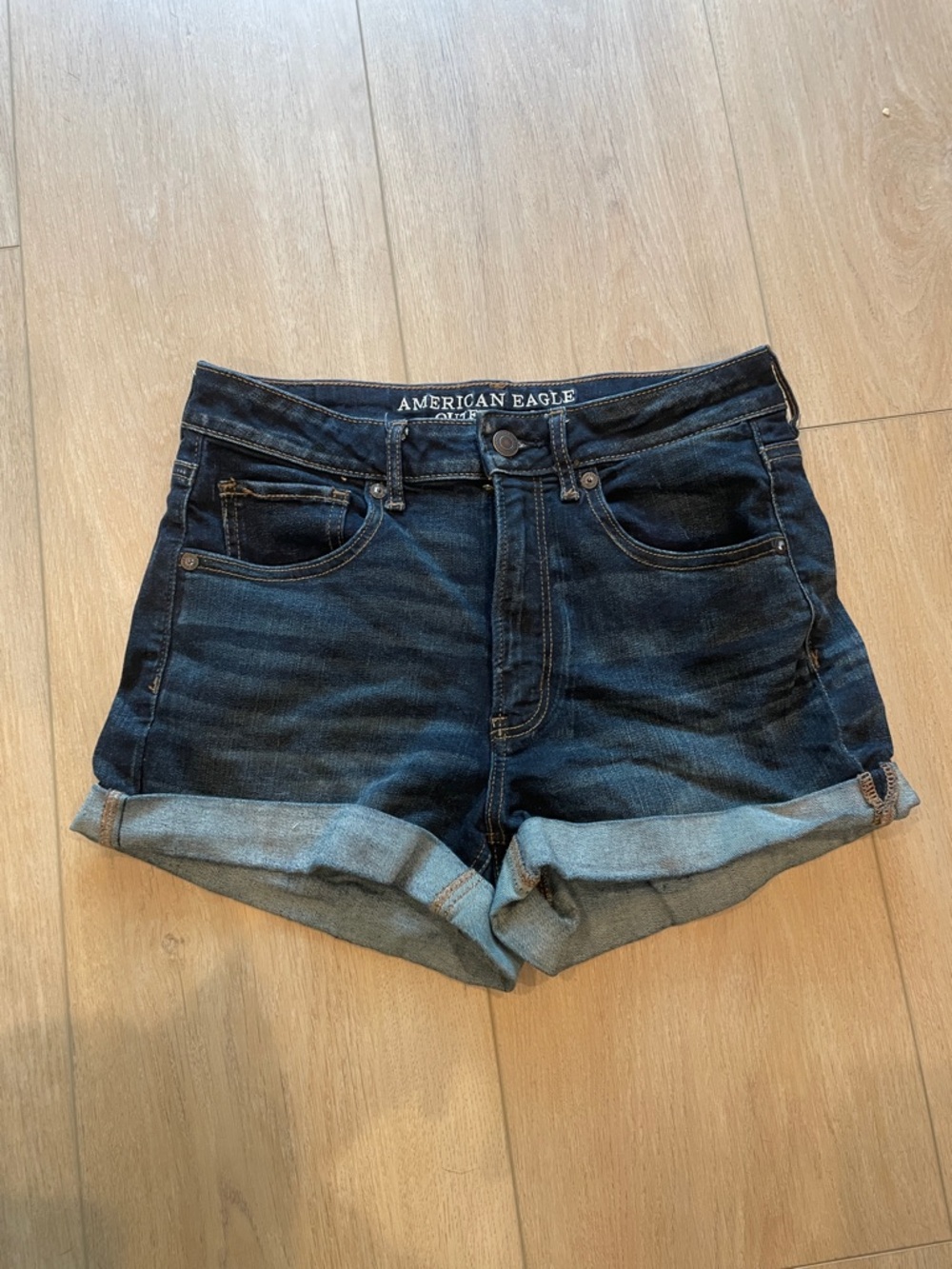 American Eagle Outfitters Dark Blue Denim Rolled-Hem Shorts